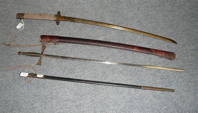 Lot 381 - A Japanese Katana, the 65cm single edge unsigned steel blade with a  narrow fuller to each side...