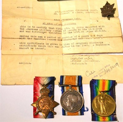 Lot 10 - A First World War Trio, awarded to 21310 PTE G DIXON. 8/CAN:INF:, comprising 1914-15 Star,...