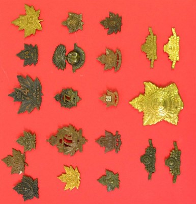 Lot 32 - A Collection of Seventeen First World War Canadian Cap and Collar Badges, in bronze, brass and...