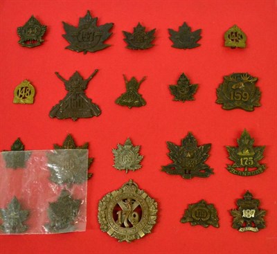 Lot 36 - A Collection of Twenty One First World War Canadian Cap and Collar Badges, in bronze, bi-metal...