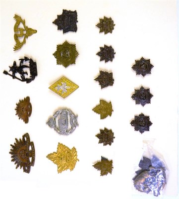 Lot 40 - A Collection of Twenty Cap and Collar Badges, in brass, bi-metal and white metal, comprising...