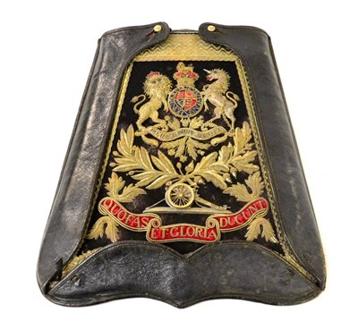 Lot 50 - A Victorian Black Morocco Sabretache to the Royal Artillery, the fascia of black velvet with silver