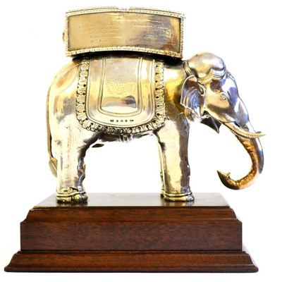 Lot 52 - An VIIIth Regiment N.I. Filled Silver Presentation Trophy as an Indian Elephant, standing...