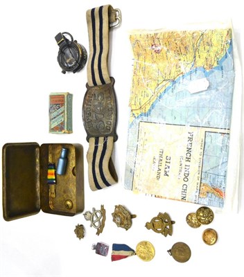 Lot 63 - Militaria, comprising:- a Special Constable armband, the blue and white striped webbing strap...