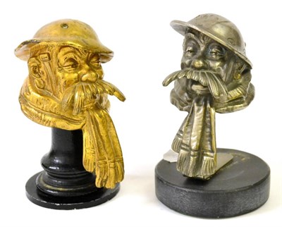 Lot 69 - A Bruce Bairnsfather `Old Bill' Gilt Metal Car Mascot, later mounted on a black metal pedestal,...