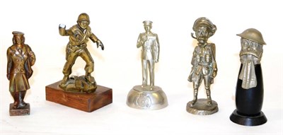 Lot 70 - A Bruce Bairnsfather `Old Bill' White Metal Mascot, possibly for a motorbike, later mounted on...