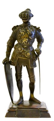 Lot 71 - An Austrian Bronze Figure of King Arthur, standing holding a sword and shield and wearing a...