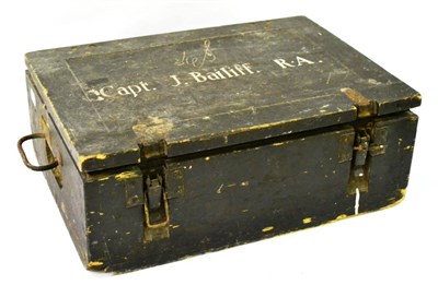 Lot 72 - A Black Painted Pine Ammunition Box, lined with metal, with two side carrying handles, the...