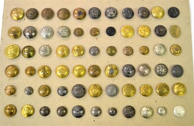 Lot 79 - A Collection of Sixty Six British Army Buttons, in brass and white metal, loosely mounted on a...