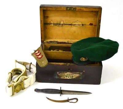 Lot 88 - A Soldier's Dark Stained Pine ";Ditty Box";, of rectangular form, the fascia set with a brass...