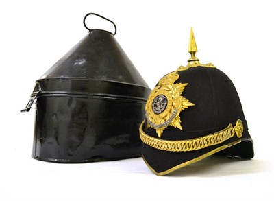 Lot 103 - An Officer's Blue Cloth Spiked Helmet to the West Riding Regiment, with fluted brass spike...