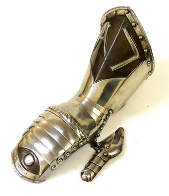 Lot 106 - A 19th Century Steel Masonic Gauntlet, with recessed bronzed panels to the knuckle guard and...