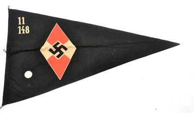 Lot 118 - A German Third Riech Hitler Youth Car Pennant, of double thickness black cotton, each side...