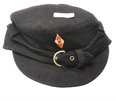 Lot 129 - A German Third Reich Hitler Youth Winter Service Cap, in blue/black wool, with fold-down back...