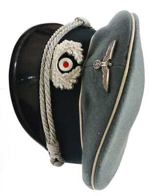 Lot 134 - A German Third Reich Infantry Officer's Visor Cap, in blue/grey wool and rayon blend, dark...