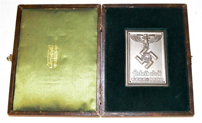 Lot 148 - A German Third Reich RAD Award Plaque, in white metal and of rectangular form, 12cm by 8.6cm,...