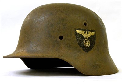 Lot 151 - A German Third Reich M40 Single Decal Helmet Shell, to the R.A.D., the back inner brim...