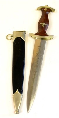 Lot 164 - A German Third Reich NSKK Dagger, the double edge steel blade etched Alles fur Deutschland to...