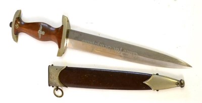 Lot 165 - A German Third Reich SA Dagger, the double edge steel blade etched Alles fur Deutschland to one...