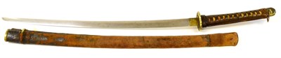 Lot 167 - A Japanese Second World War Shin Gunto Katana, with 67cm machine made steel blade, brass...