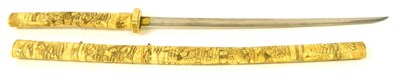 Lot 168 - A Japanese Bone Mounted Wakizashi, the 47cm single edge steel blade with delamination marks and...