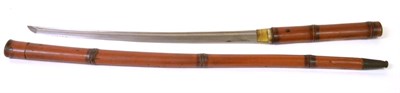 Lot 171 - A Japanese Shin Shinto Wakizashi, the 45cm steel blade with almost straight hamon and a narrow...