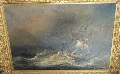 Lot 417 - Harris Sailing ship on heavy seas, another beyond Signed, oil on canvas, 56cm by 81cm, in a...