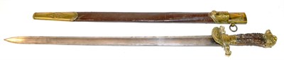 Lot 200 - A 19th Century German Hunting Sword, with plain 65cm single edge fullered steel blade, the...