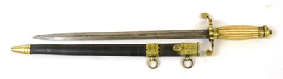 Lot 213 - A Copy of a French Five Ball Naval Dirk, with reed ivorine grip and brass mounted leather scabbard