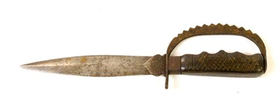 Lot 217 - A Second World War Fighting Knife, possibly Italian, the 16.5cm double edge steel leaf shape...