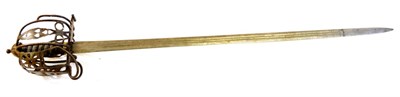 Lot 224 - A 19th Century Basket Hilt Broadsword, with 81cm double edge double fullered steel blade, the steel