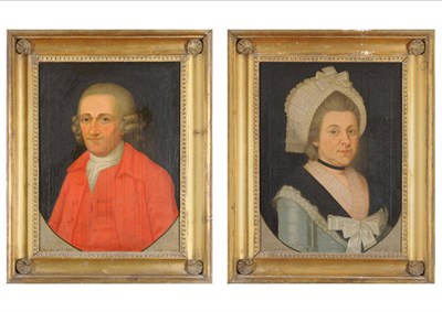 Lot 425 - English School, mid 18th century Portrait of Samuel Hext, aged 50, his hair en queue, wearing a...