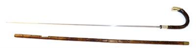 Lot 255 - A Bamboo Sword Stick, with 67.5cm plain square tapering steel blade, the curved handle with...