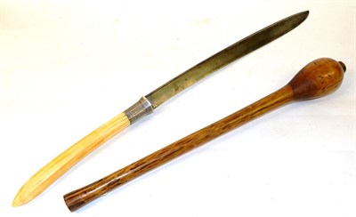 Lot 306 - A 19th Century Burmese/Thai Dha Type Sword, the 45.5cm slightly curved single edge steel blade with