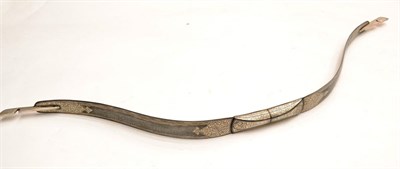 Lot 309 - A Modern Indian Damascened Steel Bow, of two sections screwing together at the swollen grip,...