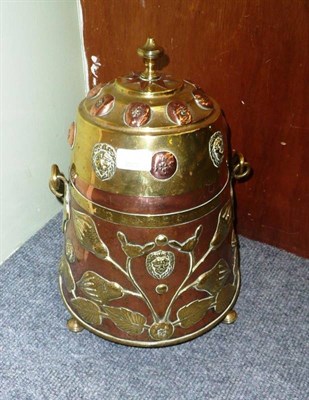 Lot 435 - A Dutch Brass and Copper Conical Charcoal Bucket and Cover, 19th century, with vase finial, the...