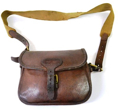 Lot 371 - A Pigskin Cartridge Bag, with brass buckles and webbing shoulder strap; a Stitched Leather...