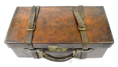 Lot 372 - An Edwardian Stitched Leather Cartridge Case, the hinged cover embossed Y L G, the canvas lined...