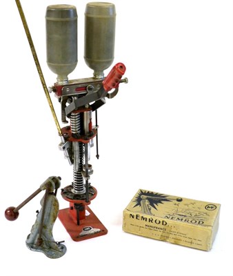 Lot 409 - A MEC Super 60012-bore Multi-Stage Reloading Machine, the red cast iron base set with maker's...