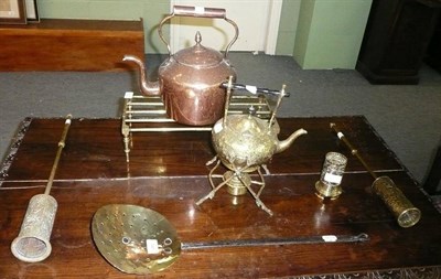 Lot 441 - A Collection of Metalwares, including a 19th century copper kettle, 27cm high; a brass spirit...