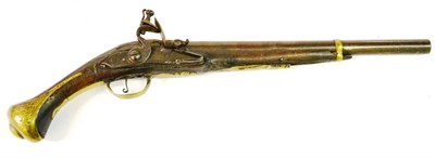 Lot 454 - An 18th Century Continental Flintlock Holster Pistol,  the 32cm steel barrel octagonal at the...