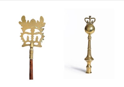 Lot 445 - A Friendly Society Brass Pole Finial, 19th century, sawn and fretted into a stylised crown, on...