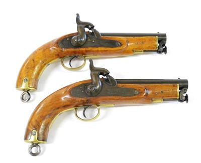 Lot 459 - A Brace of Victorian Percussion Cap Coastguard's Pistols, each with 15cm sighted steel barrel...