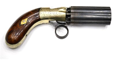 Lot 474 - A Cooper's Patent Percussion Cap Six Shot Pepperbox Revolver, the 7.5cm steel barrels with...