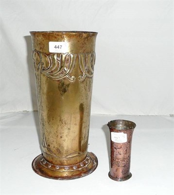 Lot 447 - A Keswick School of Industrial Art Copper Beaker Vase, circa 1910, with a lower band repousse...