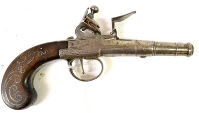 Lot 487 - A Mid 18th Century ";Queen Anne"; Flintlock Pocket Pistol, the 6cm steel turn-off cannon barrel...