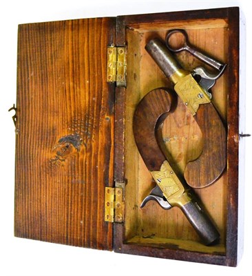 Lot 492 - A Pair of 19th Century Percussion Cap Pocket Pistols, each with 4cm turn-off steel barrel with...