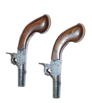 Lot 493 - A Pair of 19th Century Percussion Cap Muff/Pocket Pistols, each with 3.5cm turn-off blued steel...