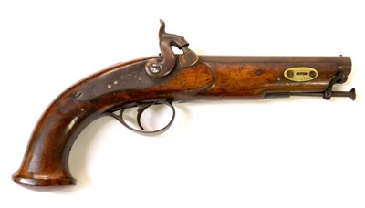 Lot 505 - A 19th Century Percussion Travelling/Dragoon Pistol, the 15cm steel barrel with London proof marks