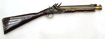 Lot 522 - An 18th Century Flintlock Blunderbuss by Jno. Mann, the 37cm brass cannon barrel octagonal at...